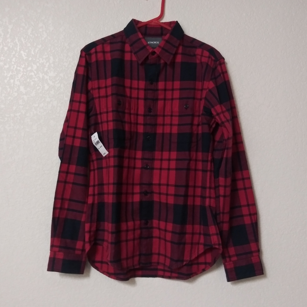 New Bonobos Slim Fit Medium M Flannel Black Red